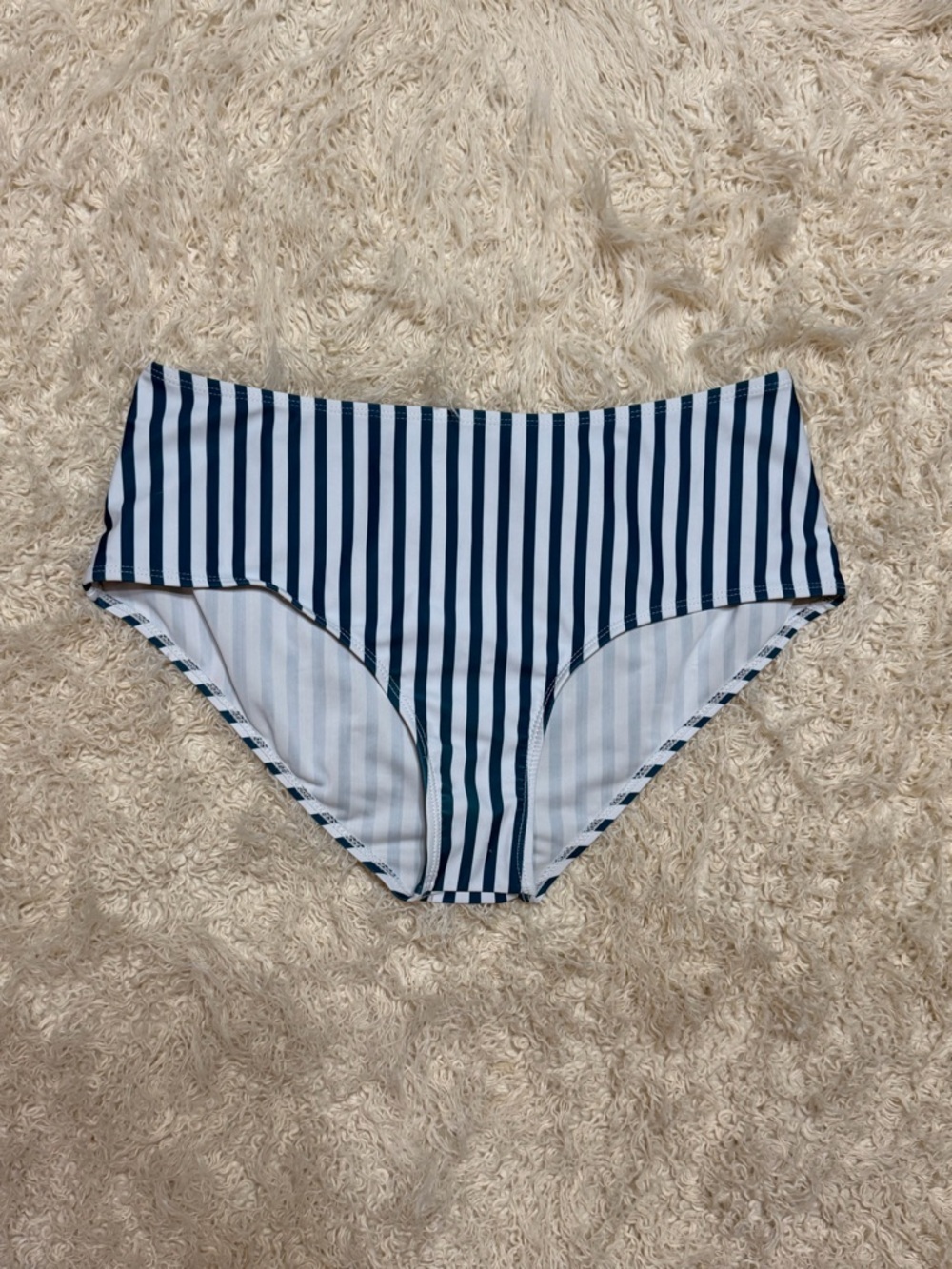 NWOT Women’s large Navy and White Striped High-Waist Swim Bottoms